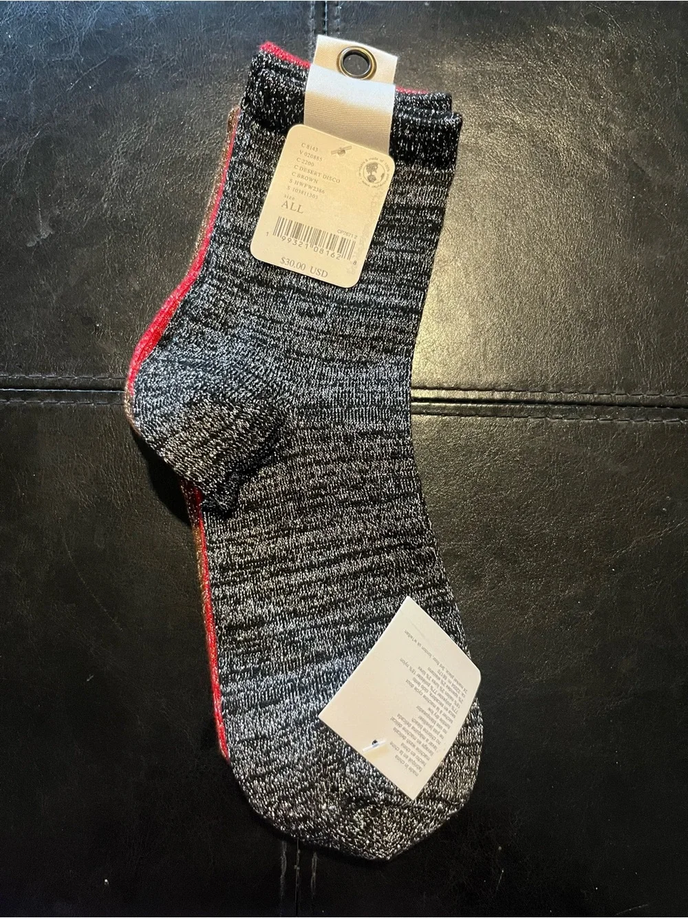 Free People/FP Movement Lurex sock 3 pair black red brown disco stretchy ankle